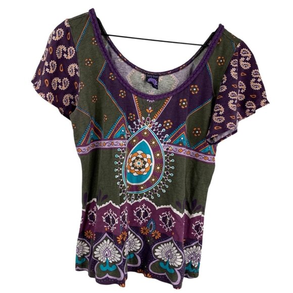Lucky Brand Tops - Lucky Brand Top Juniors Short Sleeves Paisley Purple Size M Boho Hippie 90's Y2K